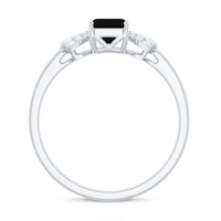 1.6 Carat Lab Grown Black Diamond Emerald Cut Engagement Ring with White Diamond Bow