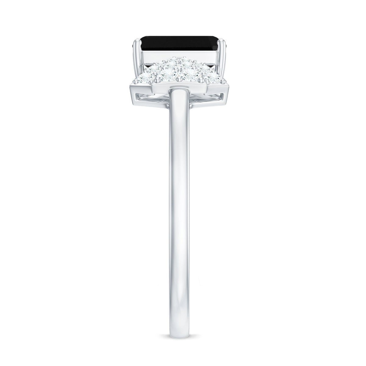 1.6 Carat Lab Grown Black Diamond Emerald Cut Engagement Ring with White Diamond Bow