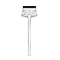 1.6 Carat Lab Grown Black Diamond Emerald Cut Engagement Ring with White Diamond Bow