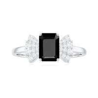 1.6 Carat Lab Grown Black Diamond Emerald Cut Engagement Ring with White Diamond Bow