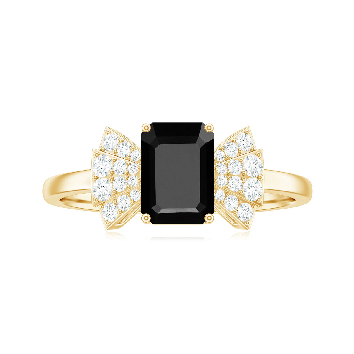 1.6 Carat Lab Grown Black Diamond Emerald Cut Engagement Ring with White Diamond Bow