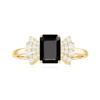 1.6 Carat Lab Grown Black Diamond Emerald Cut Engagement Ring with White Diamond Bow