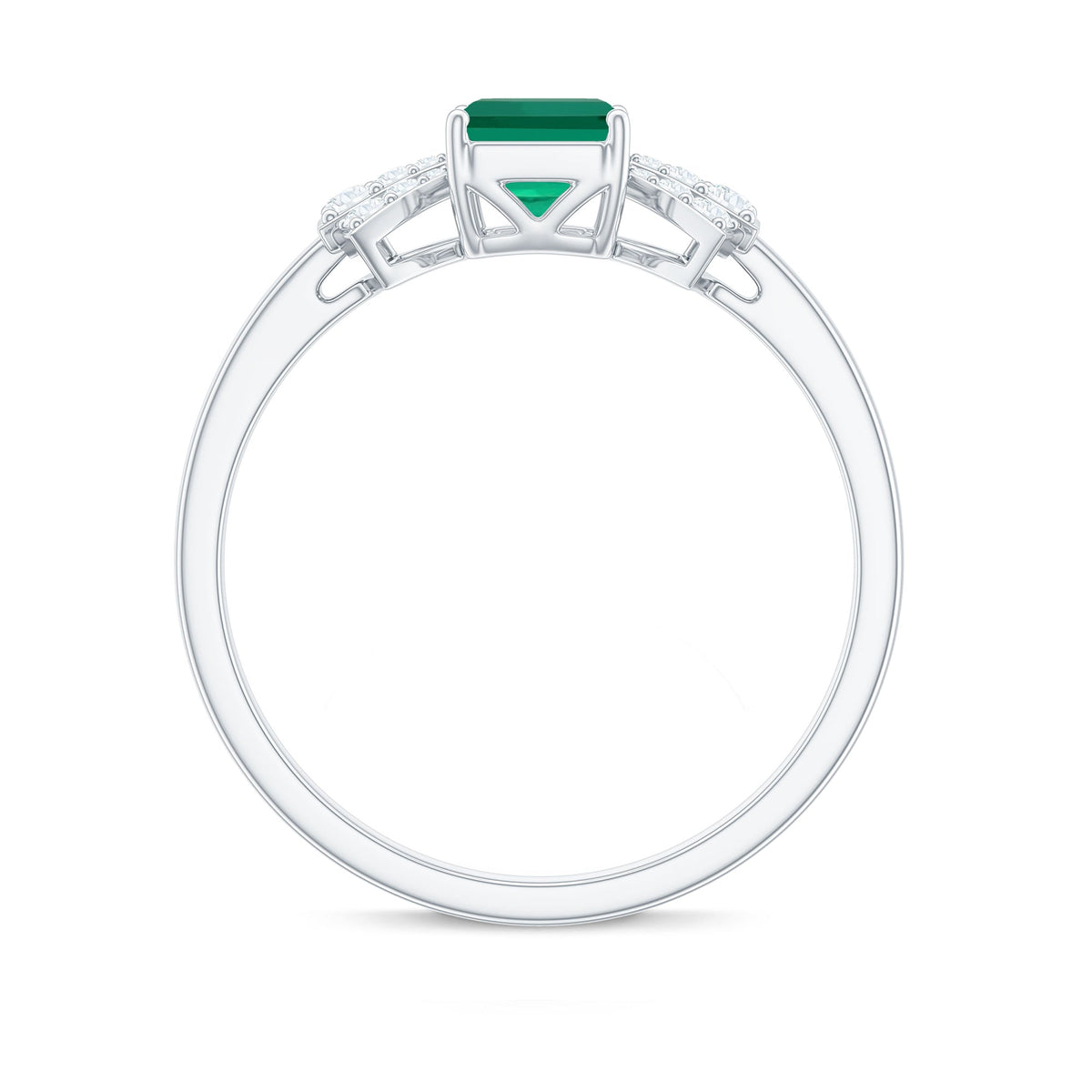 Designer Lab Grown Emerald Cut Emerald Engagement Ring with Bow Diamond
