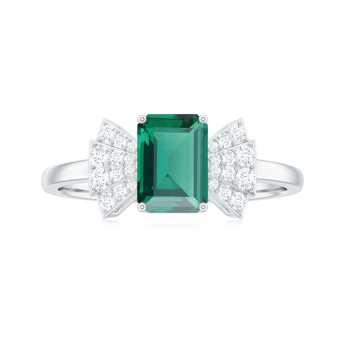 Designer Lab Grown Emerald Cut Emerald Engagement Ring with Bow Diamond