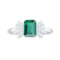 Designer Lab Grown Emerald Cut Emerald Engagement Ring with Bow Diamond