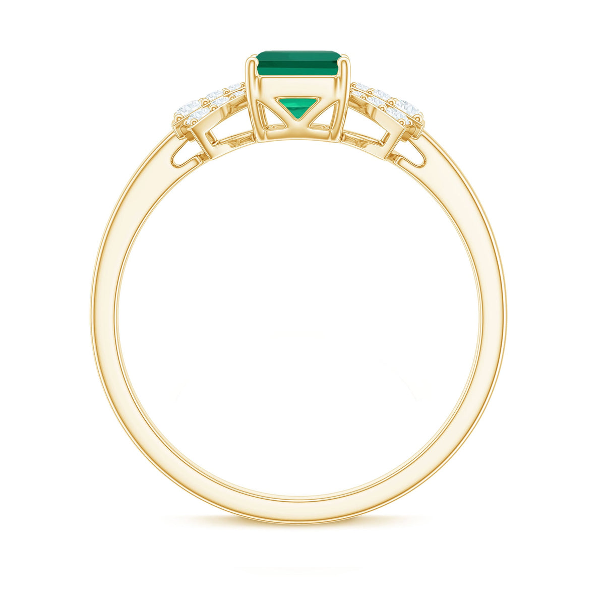 Designer Lab Grown Emerald Cut Emerald Engagement Ring with Bow Diamond