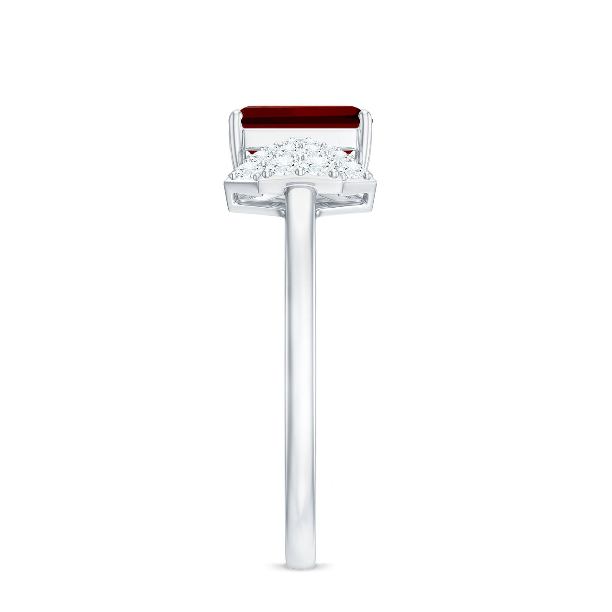 Certified 2.2 Carat Lab Grown Ruby Emerald Cut Engagement Ring with Diamond