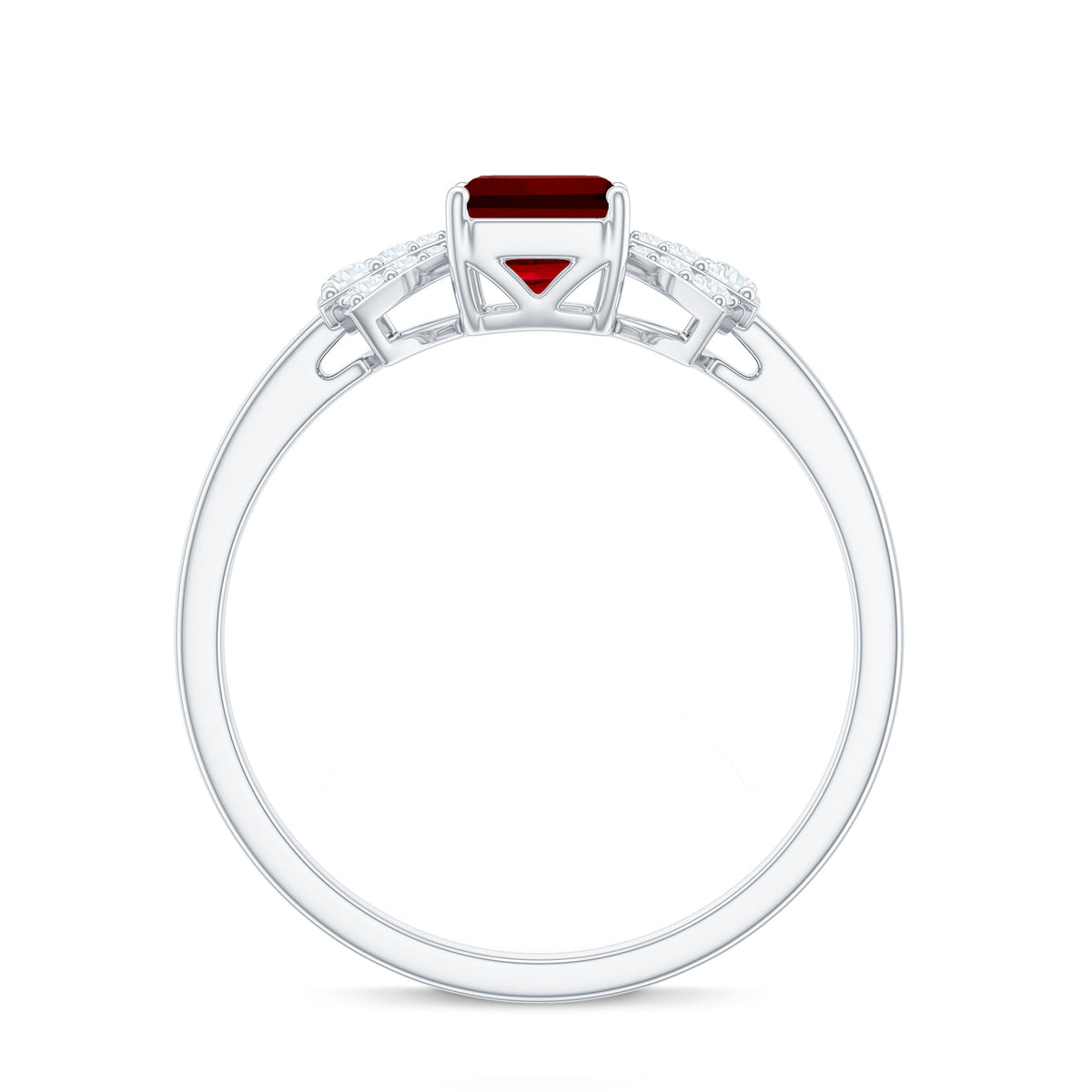 Certified 2.2 Carat Lab Grown Ruby Emerald Cut Engagement Ring with Diamond