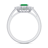 Certified Real Emerald Cut Emerald Engagement Ring with Diamond Halo