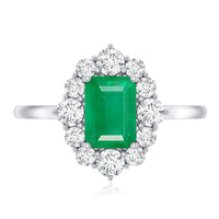 Certified Real Emerald Cut Emerald Engagement Ring with Diamond Halo