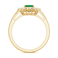 Certified Real Emerald Cut Emerald Engagement Ring with Diamond Halo