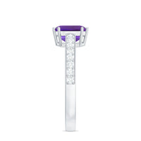Real 3 Carat Amethyst Asscher Cut Engagement Ring with Diamond