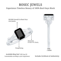 Emerald Cut Black Onyx Engagement Ring with Diamond