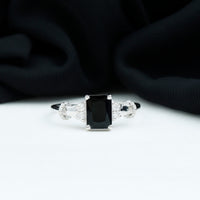 Emerald Cut Black Onyx Engagement Ring with Diamond