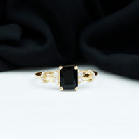 Emerald Cut Black Onyx Engagement Ring with Diamond