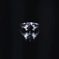 Princess Cut Black Onyx Promise Ring with Diamond Trio