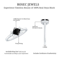 Princess Cut Black Onyx Promise Ring with Diamond Trio