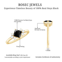 Princess Cut Black Onyx Promise Ring with Diamond Trio