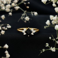 Princess Cut Black Onyx Promise Ring with Diamond Trio
