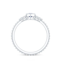 Vintage Style 0.7 Carat Lab Grown Blue Sapphire Marquise Engagement Ring with Diamond Trio
