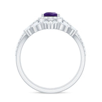 Natural Pear Shape Amethyst Wedding Bridal Ring Set with Certificate