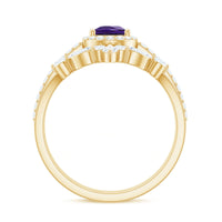 Natural Pear Shape Amethyst Wedding Bridal Ring Set with Certificate