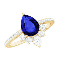 Certified 1.6 Carat Pear Lab Grown Blue Sapphire Designer Engagement Ring with Diamond