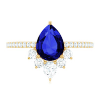 Certified 1.6 Carat Pear Lab Grown Blue Sapphire Designer Engagement Ring with Diamond