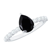 Pear Shape Black Onyx Solitaire Promise Ring with Diamond