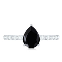 Pear Shape Black Onyx Solitaire Promise Ring with Diamond