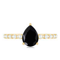Pear Shape Black Onyx Solitaire Promise Ring with Diamond