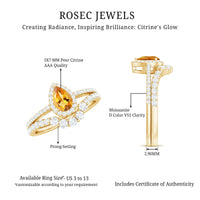 Natural Citrine Teardrop Engagement Ring with Wedding Band