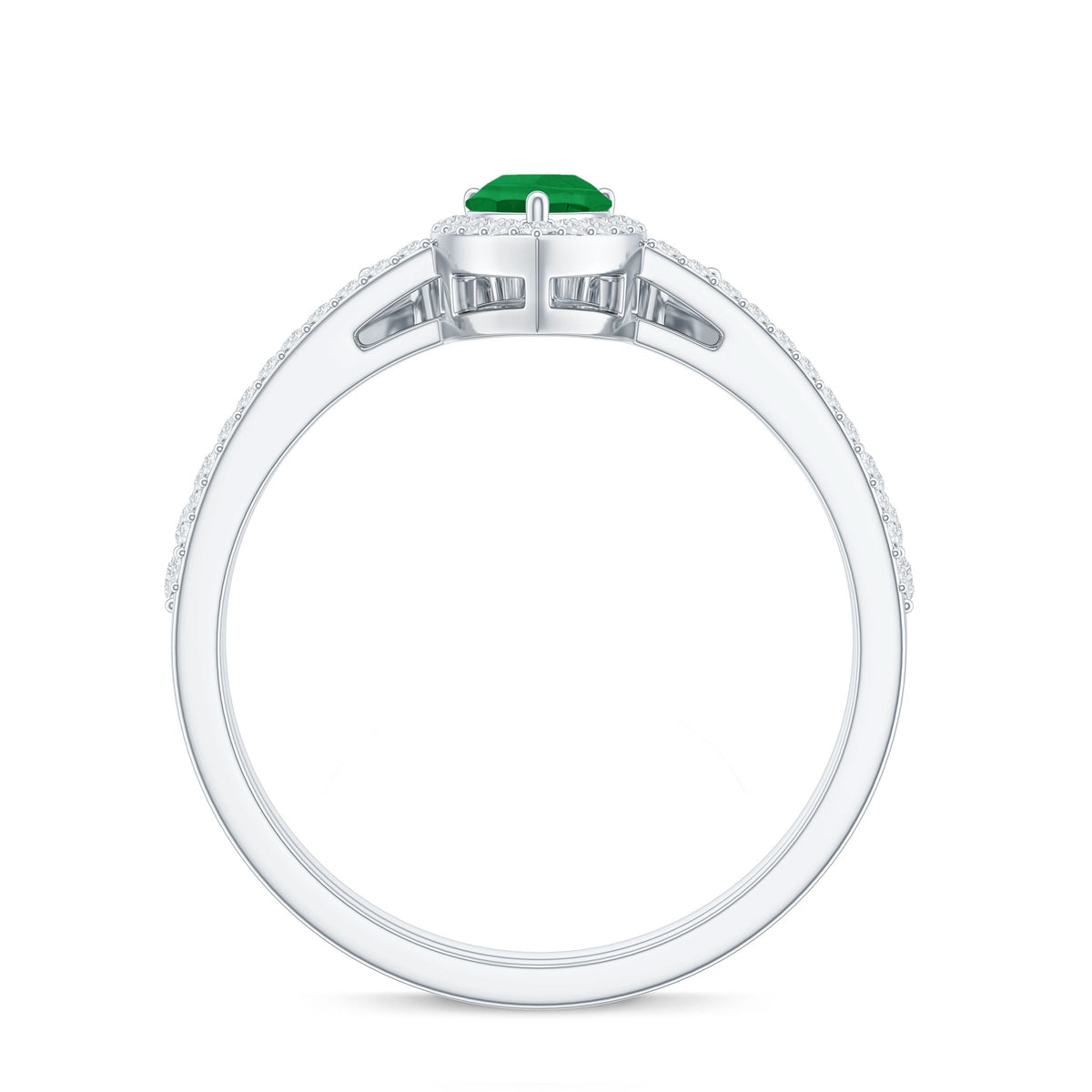 Natural Emerald Diamond Pear Shaped Engagement Wedding Ring Set of 2