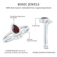 Natural 5X7mm Pear Shape Garnet Diamond Wedding Engagement Ring Set