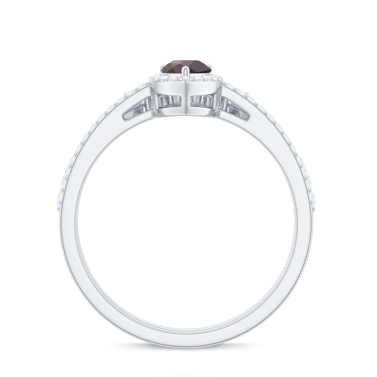 Natural 5X7mm Pear Shape Garnet Diamond Wedding Engagement Ring Set