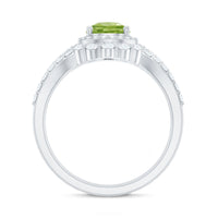 Real 1 Carat Peridot Pear Shaped Engagement Ring with Curved Enhancer