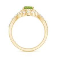 Real 1 Carat Peridot Pear Shaped Engagement Ring with Curved Enhancer