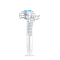Genuine Aquamarine Teardrop Bridal Ring Set with Diamond Halo
