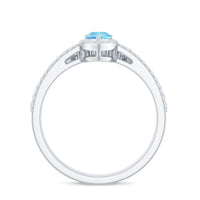 Genuine Aquamarine Teardrop Bridal Ring Set with Diamond Halo