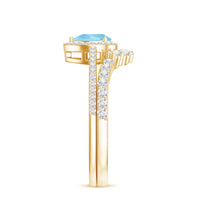Genuine Aquamarine Teardrop Bridal Ring Set with Diamond Halo