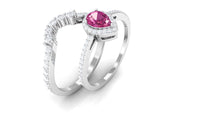 Pink tourmaline Designer Teardrop Ring Set with Moissanite Halo