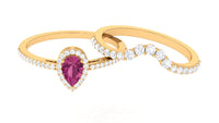 Pink tourmaline Designer Teardrop Ring Set with Moissanite Halo