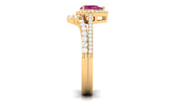 Pink tourmaline Designer Teardrop Ring Set with Moissanite Halo