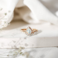 Certified Natural Ethiopian Opal Teardrop Wedding Engagement Ring Set of 2