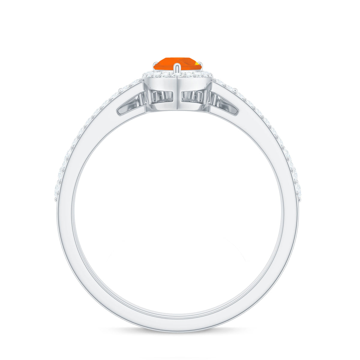 Fire Opal Designer Teardrop Ring Set with Moissanite Halo