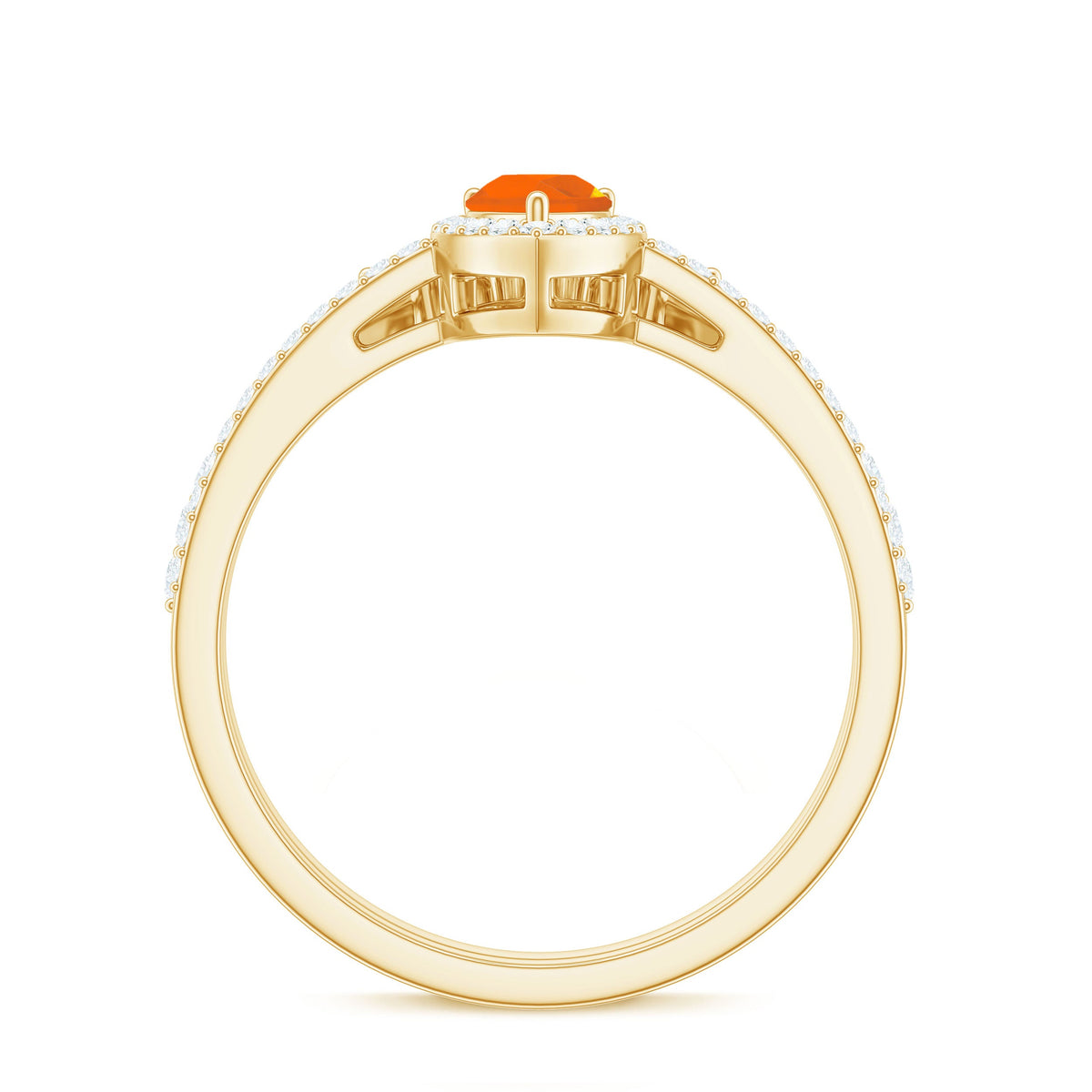 Fire Opal Designer Teardrop Ring Set with Moissanite Halo