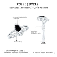 Natural Black Spinel Pear Shaped Engagement Ring with Moissanite Enhancer