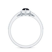 Natural Black Spinel Pear Shaped Engagement Ring with Moissanite Enhancer