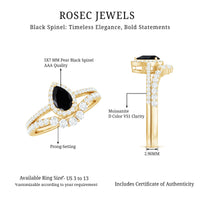 Natural Black Spinel Pear Shaped Engagement Ring with Moissanite Enhancer