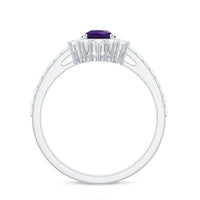 1 Carat Amethyst Pear Shaped Engagement Ring with Diamond